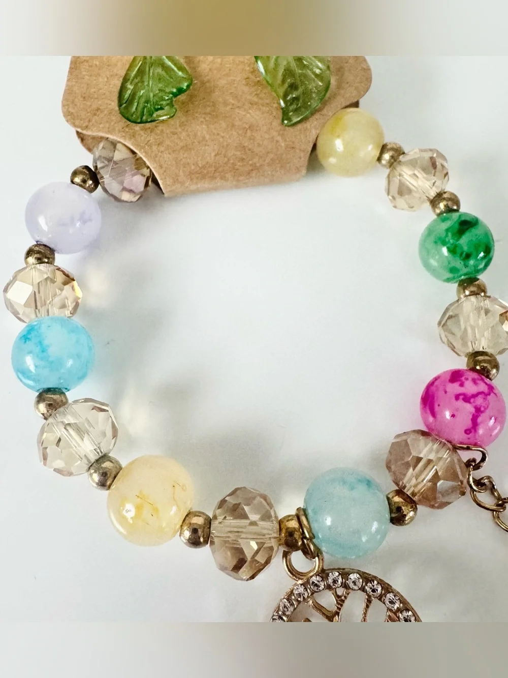 Fairycore Tree Of Life Bracelet & Heart Leaf Earrings Gold-Tone Jewelry Set NWT